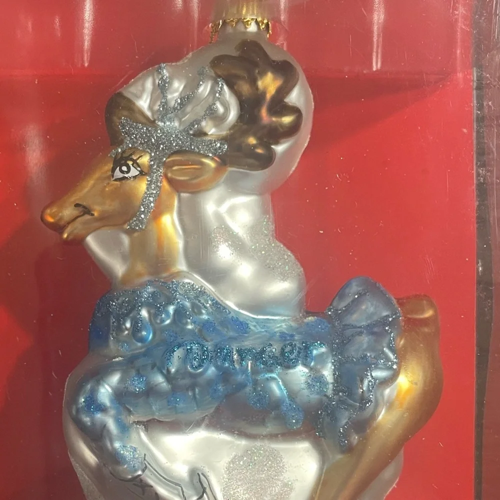 Christmas tree ornament-Dancer,Santa's Reindeer Glass- Hand painted by artisans.